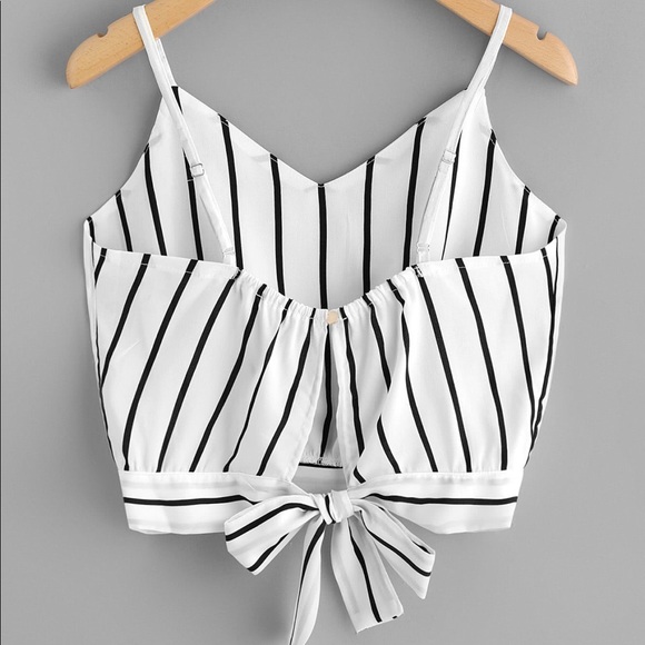 Black and White Striped Back Tie Crop Tank Top - Picture 2 of 6